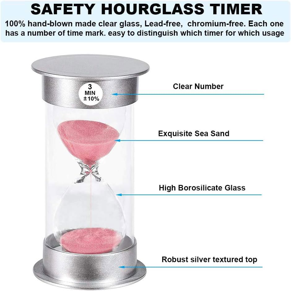 Suliao 3 Minute Hourglass Timer Sand Clock: Unbreakable Pink Sand Watch 3 Min, Colorful Plastic Hour Glass Sandglass For Games,